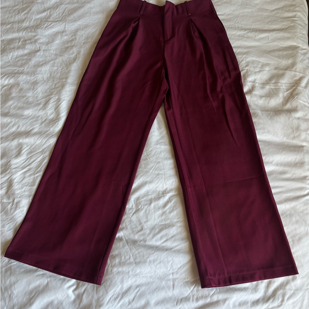Burgundy Wide-Leg Trousers